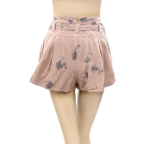 Free People Tie & Dye Shorts Pocket Cotton Dusty Pink High Waisted M-10